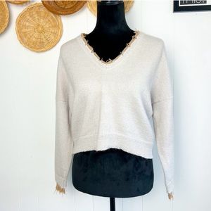 Nation LTD Baby Alpaca Crop Distressed Sweater